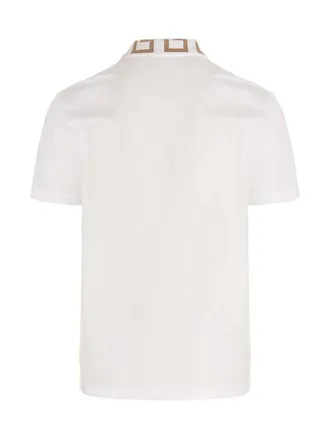 Versace Greca-Collar Piqu&eacute; Cotton Polo Shirt - White