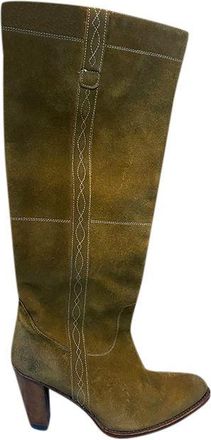 Penelope Chilvers Khaki Suede Embroidered Knee Boots Size 40