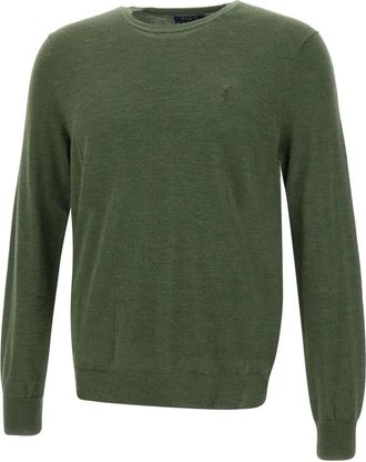 Polo Ralph Lauren Klassieke Groene Merinowollen Trui - Heren - Ronde hals truien - Groen - XL - Wol - Truien & Vesten