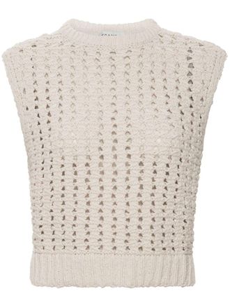 Frame Denim tape-yarn cotton sweater vest - women - Cotton - L - Neutrals