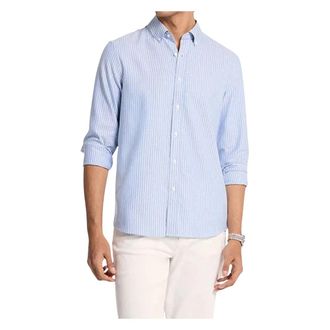Michael Kors Klassiek gesneden gestreept katoenen overhemd - Heren - Casual Overhemden - Blauw - XL - Katoen - Overhemden