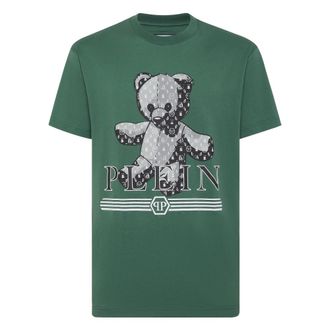 Philipp Plein Tops, Heren, Groen, M, Katoen, T-Shirt Round Neck Tattoo