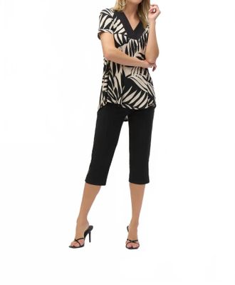 Joseph Ribkoff Tropical Print Short Sleeve Top In Black/multi
