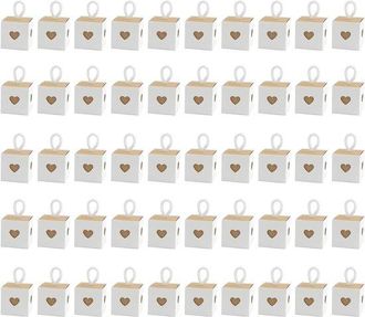 No Brand 50 Cajitas De Regalo Peque&ntilde;as Para Bodas Y Fiestas - Cajas De Bombones En Forma De Coraz&oacute;n De Papel Kraft Blanco