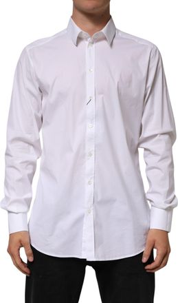 Dolce & Gabbana White Cotton GOLD Long Sleeves Formal Mens Shirt