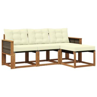vidaXL Conjunto De Sof&aacute;s De Exterior Con Coj&iacute;n 4 Pcs Natural Y Crema Vidaxl