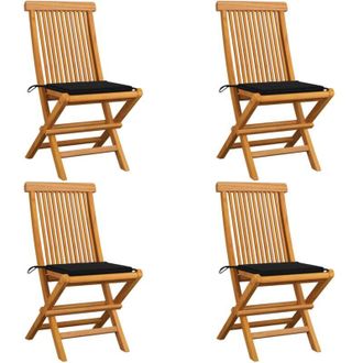 vidaXL Vidaxl - Sillas De Jard&iacute;n 4 Uds Con Cojines Negros Madera De Teca