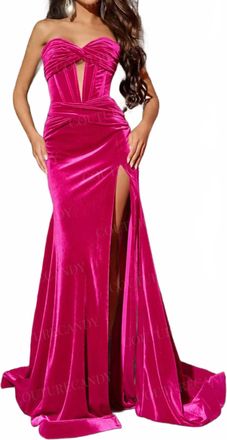 Jovani Velvet Corset Style Prom Gown In Hot Pink