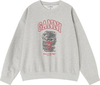 Ganni Grey Kitty Sweatshirt - Dames - Sweatshirts - Grijs - L - Katoen - Hoodies & sweatvesten