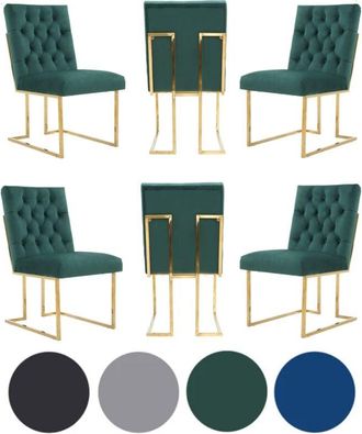 Life Interiors Set of 6 Green Siena Luxury Tufted Velvet Dining Chairs with Gold Frame & Legs - Modern Upholstered Accent Chair