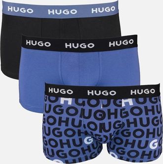 HUGO BOSS Mens HUGO 3-Pack Design Boxer Trunks, Black, Blue and Logo print - Size: 32/34/35