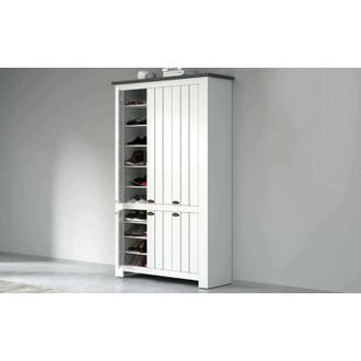 Dmora Zapatero Tazio, Zapatero Con 6 Puertas Que Ahorra Espacio, Armario De Entrada Multifuncional, 114x42h200 Cm, Blanco Y Antracita, Con Embalaje Reforzad