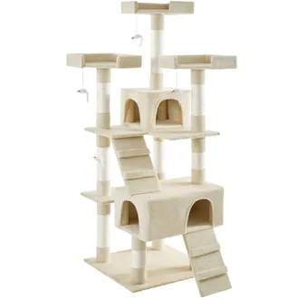 TecTake Árbol rascador para gatos, postes de sisal, antivuelco, 170 cm, beige