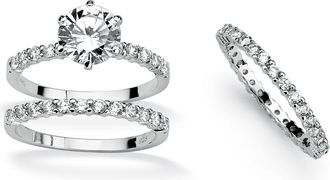 Palm Beach Jewelry 3 Piece 3.75 TCW CZ Bridal Ring Set in Platinum-plated Sterling Silver