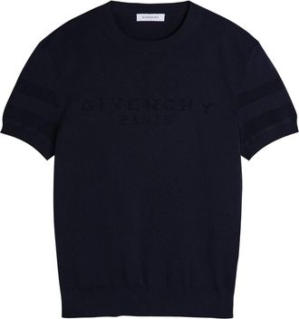 Givenchy Textured Knit Logo Cotton-blend T-shirt - Navy - XL