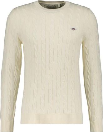 GANT Truien & Vesten, Heren, Beige, L, Katoen, Rondgebreide trui