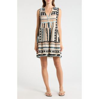 Elan Babydoll Cover-Up Minidress in Neutral Aztec at Nordstrom, Size X-Small