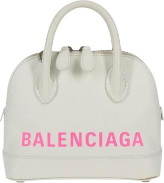 Balenciaga Pre-owned Handbags, female, White, Size: ONE SIZE Pre-owned Vintage Logo Leather Top Handle Bag
