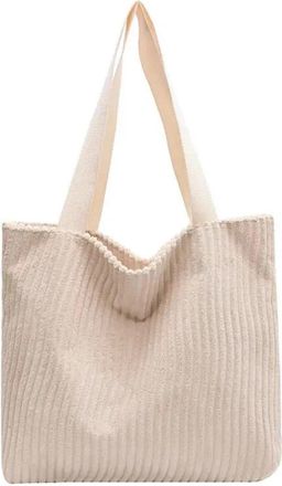 Generic Womens Plush Bags Womens Bag Corduroy Large Capacity Commuting Tote Zipper Students Handbag Shopping(Beige)