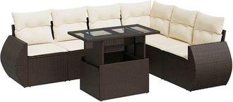 vidaXL Juego De Sof&aacute;s De Jard&iacute;n 7 Piezas Con Cojines Rat&aacute;n Pe Marr&oacute;n Vidaxl