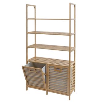 Hhg [nunca Usado] Armario De Ba&ntilde;o De Bamb&uacute; Hhg-592, Estanter&iacute;a, Armario De Ba&ntilde;o, 2 Cestas Para La Ropa Sucia, 4 Estantes, Certificado Mvg, 168 X 81 X 33 C