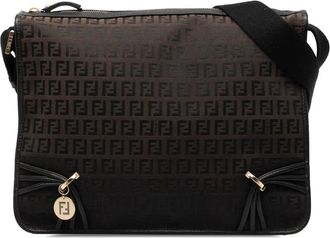 Fendi Pre-owned Fendi Zucchino Canvas F Charm Crossbody AF18227
