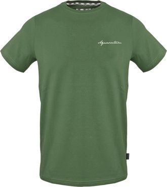 Aquascutum Heren Geborduurd Logo Katoenen T-Shirt (Militair Groen)