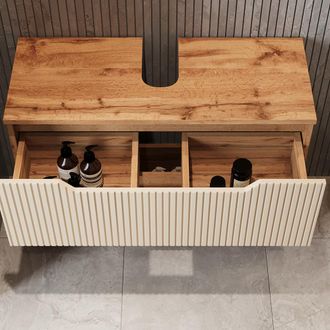 Vicco Mueble Bajo Lavabo Lotta, Rayas Roble/cachemira, 79.6 X 62.5 Cm Con 2 Cajones, Vicco