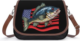 Generic Bass Fish U.S.A. Flag Small Womens Crossbody Bags Shoulder Handbag with Adjustable Strap for Travel