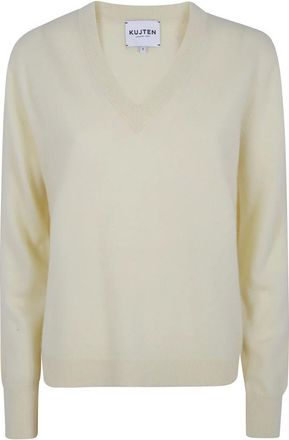 Kujten Kujten, Truien & Vesten, Dames, Beige, M, Kasjmier, Lita V Neck