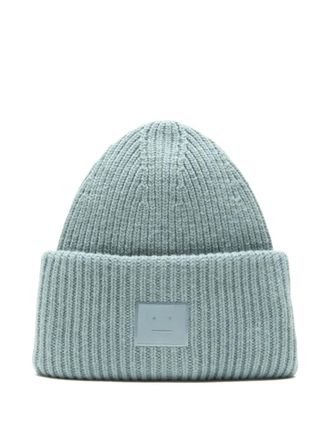 Acne Studios ribbed face-patch beanie hat - unisex - Wool/Nylon/Yak/Elastane - One Size - Blue