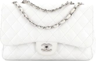 Chanel Classic Single Flap Bag Quilted Caviar Jumbo shoulder bag - Wit