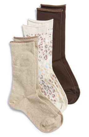 Hue Jeans 3-Pack Socks in Cream Animal at Nordstrom