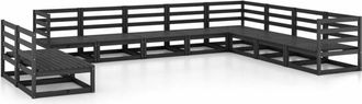 vidaXL 10 Piece Garden Lounge Set Black Solid Pinewood vidaXL
