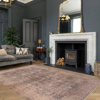 Kukoon Traditional Design Cotton Chenille Rug Beige Machine Washable in Taupe | Size: 280 cm x 380 cm