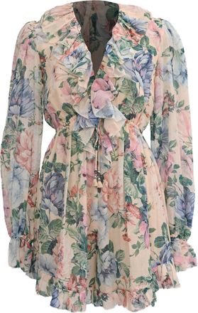 Zimmermann V-Neck Romper in Floral Print Cotton