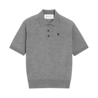 Ami Polo Shirts, male, Gray, Size: M Chest Embroidery Short Sleeve Polo