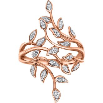 LuvMyJewelry Aurora Leaf 0.15 Ct 14K Gold Diamond Ring in 14K Rose Gold at Nordstrom, Size 6.5