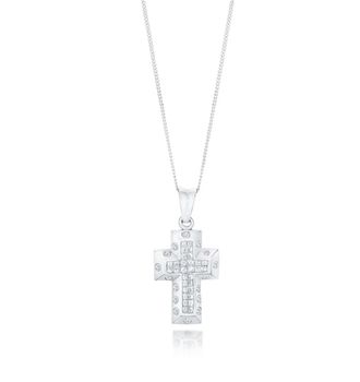 The Diamond Store 3/4 Carat Diamond Cluster Cross Pendant in 9K White Gold