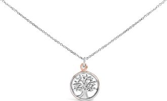 House of Brilliance 14K Rose Gold Plated Sterling Silver Diamond Accent Tree of Life Pendant Necklace