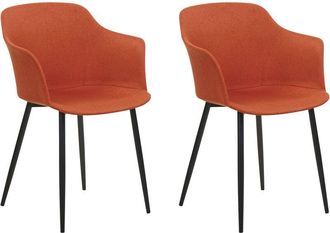 Beliani Beliani - Conjunto De 2 Sillas De Comedor Retro Tapizadas Con Reposabrazos Color Naranja Elim