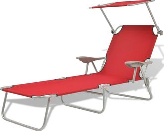vidaXL Vidaxl - Tumbona Con Toldo De Acero Roja