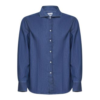 Brunello Cucinelli Brunello Cucinelli, Casual Shirts, male, Blue, Size: M Chambray Cotton Shirt