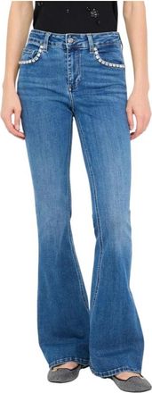 Liu Jo Zip- en Knoop Jeans van Denim met Zakken voor en Achter - Dames - Flared Jeans - Blauw - W28 L32 - Denim - Jeans
