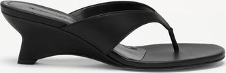 Russell & Bromley BARWAY Womens Black Leather Flip Flop Wedge