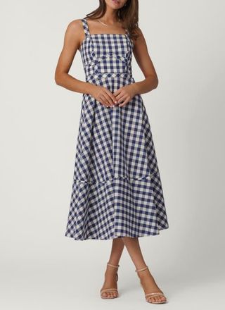 Shoshanna Gingham Kaydence Dress in Navy/optic at Nordstrom, Size 14