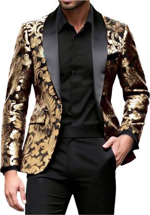 Generic Blazers for Man Fall Winter Work Office Formal Date Night Evening Modest Concert Sequin Bling Glitter Blazers Outfit Mens Button 2025 Clothing Country