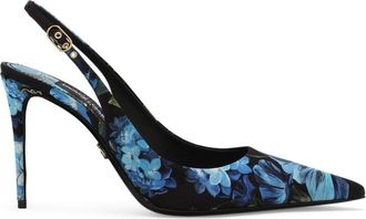 Dolce & Gabbana floral-print charmeuse slingback pumps - women - Silk - 37.5 - Blue