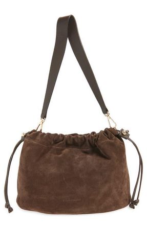 Strathberry Midi Suede Drawstring Handbag in Chocolate at Nordstrom