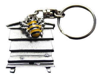 Generic Bee and Beehive Keyring, Pewter Metal, Gift Pouch Included